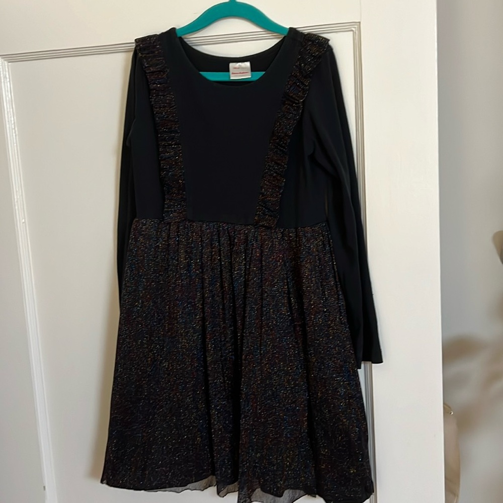 Girls black dress with sparkles Hannah Andersson size 6-7